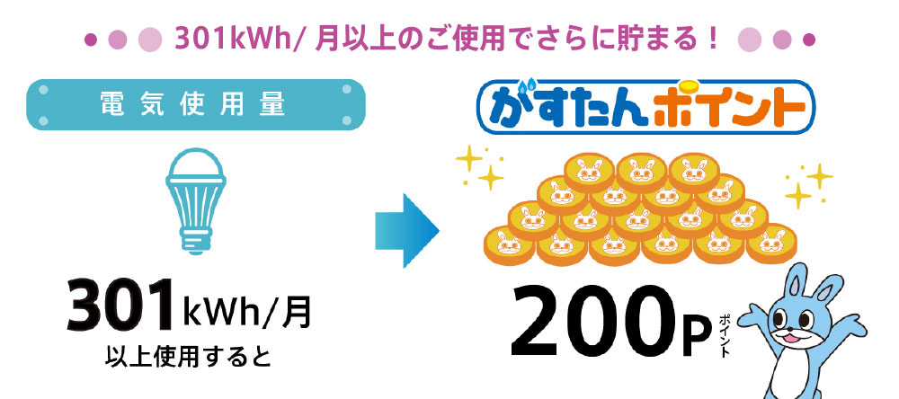 301kWh/月以上のご使用でさらに貯まる！