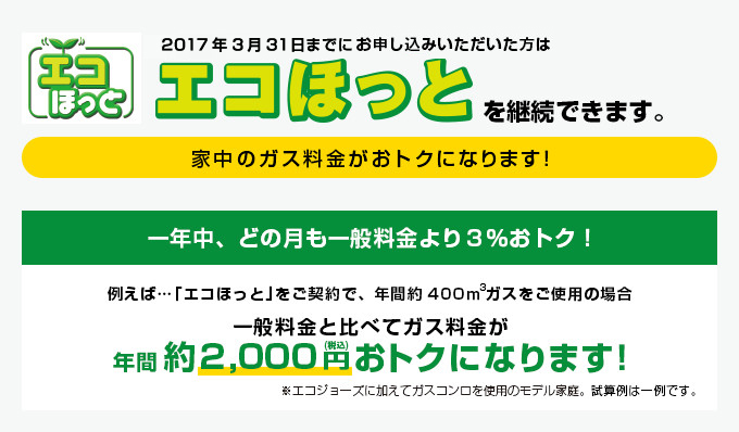 上記のガス機器をお使いなら「エコほっと」がオススメ!