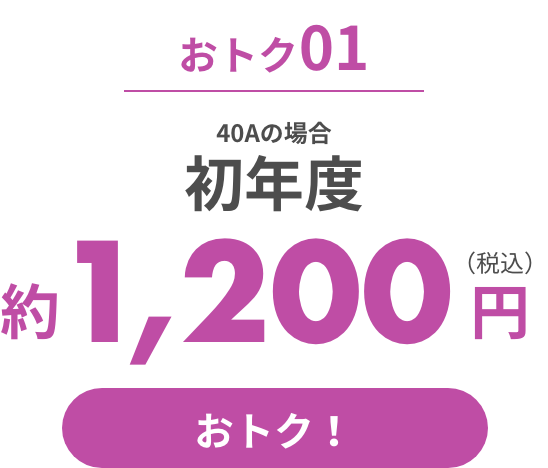 おトク01 40Aの場合 初年度 約1,200円（税込）おトク!