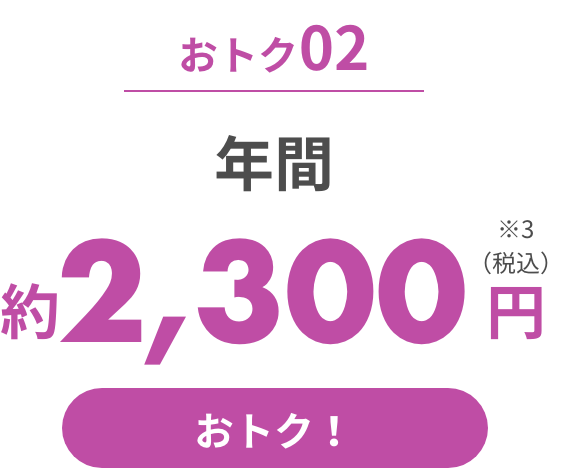 おトク02 年間 約2,300円（税込）※3 おトク!