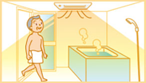 ①入浴前に「浴室暖房」のスイッチを入れる